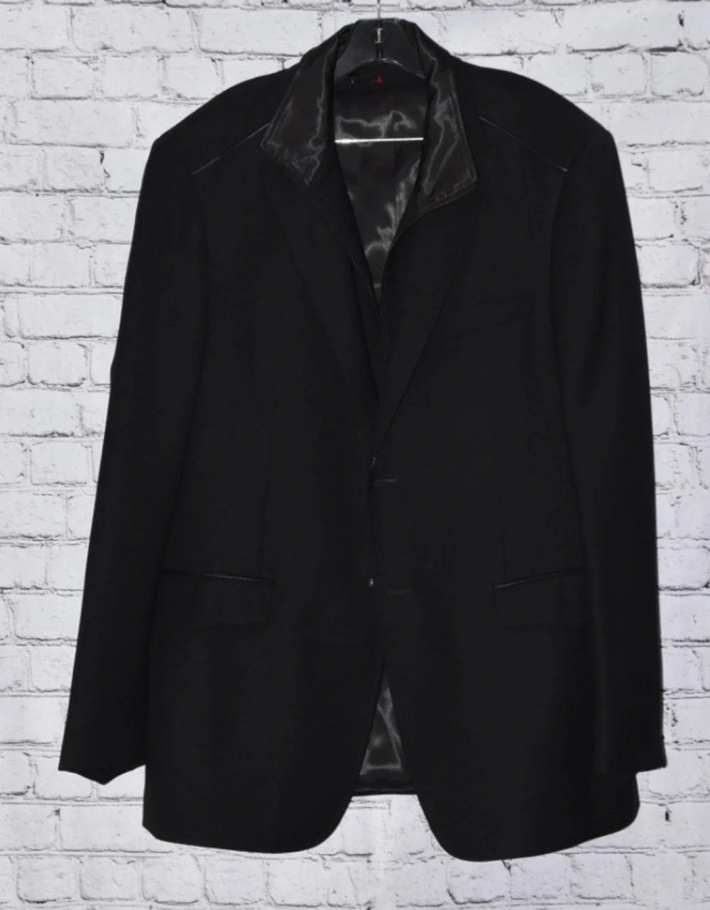Mattarazi Uomo Wool & Leather Detail Black Zipper Single Breasted Jacket Size 54